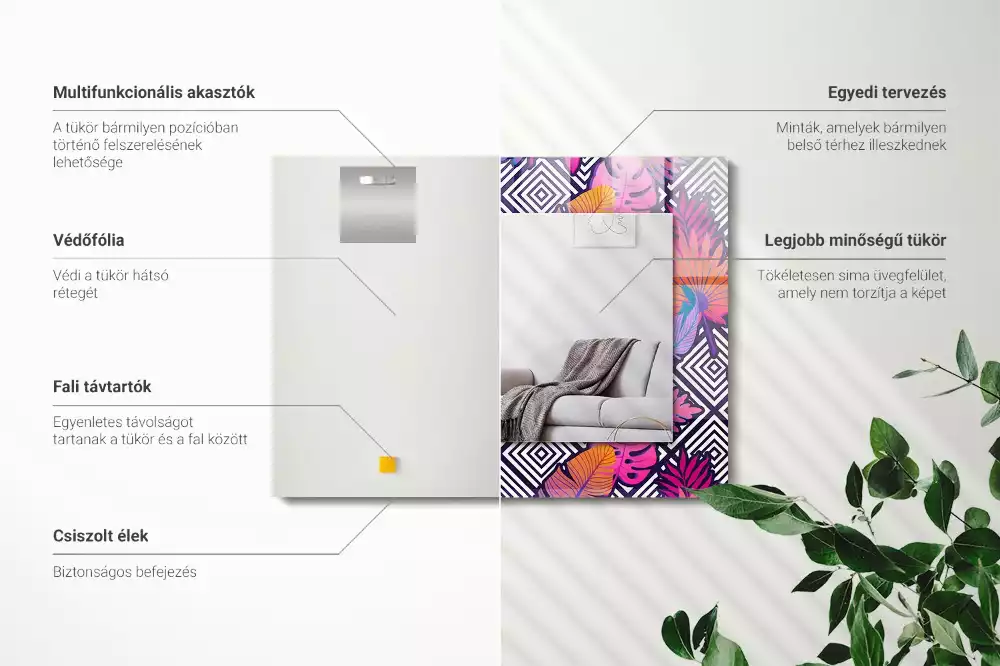 Lustro z nadrukiem w motywie kolorowych liści tropikalnych