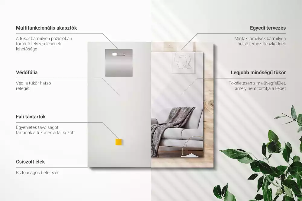 Lustro dekoracyjne prostokątne z nadrukiem drewna z sękami