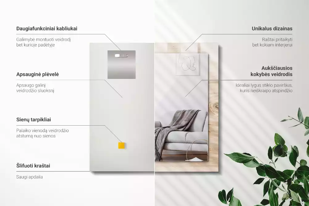 Lustro dekoracyjne prostokątne z nadrukiem drewna z sękami