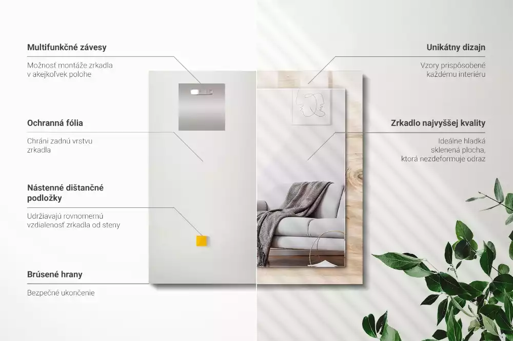 Lustro dekoracyjne prostokątne z nadrukiem drewna z sękami