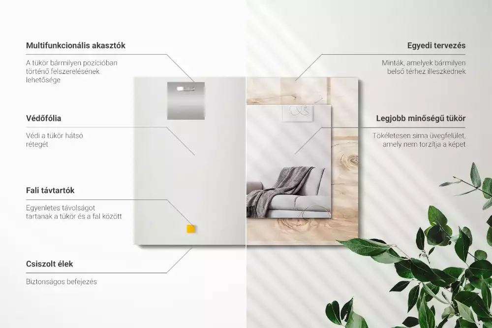 Lustro dekoracyjne prostokątne z nadrukiem drewna z sękami