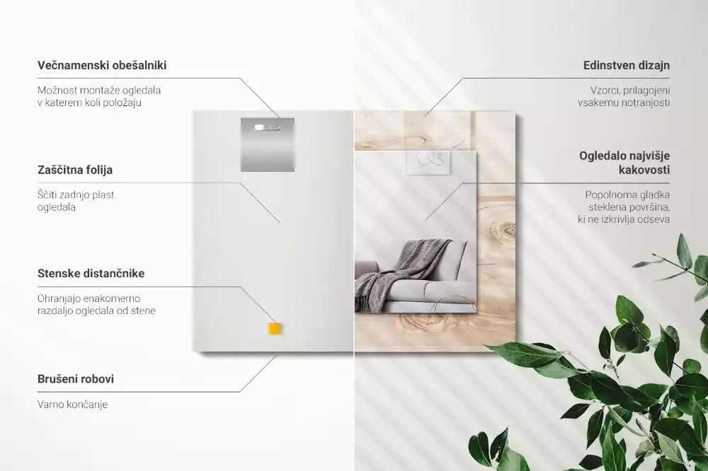 Lustro dekoracyjne prostokątne z nadrukiem drewna z sękami