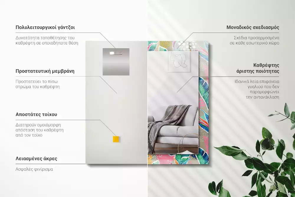 Lustro dekoracyjne prostokątne z motywem kwiatów i liści