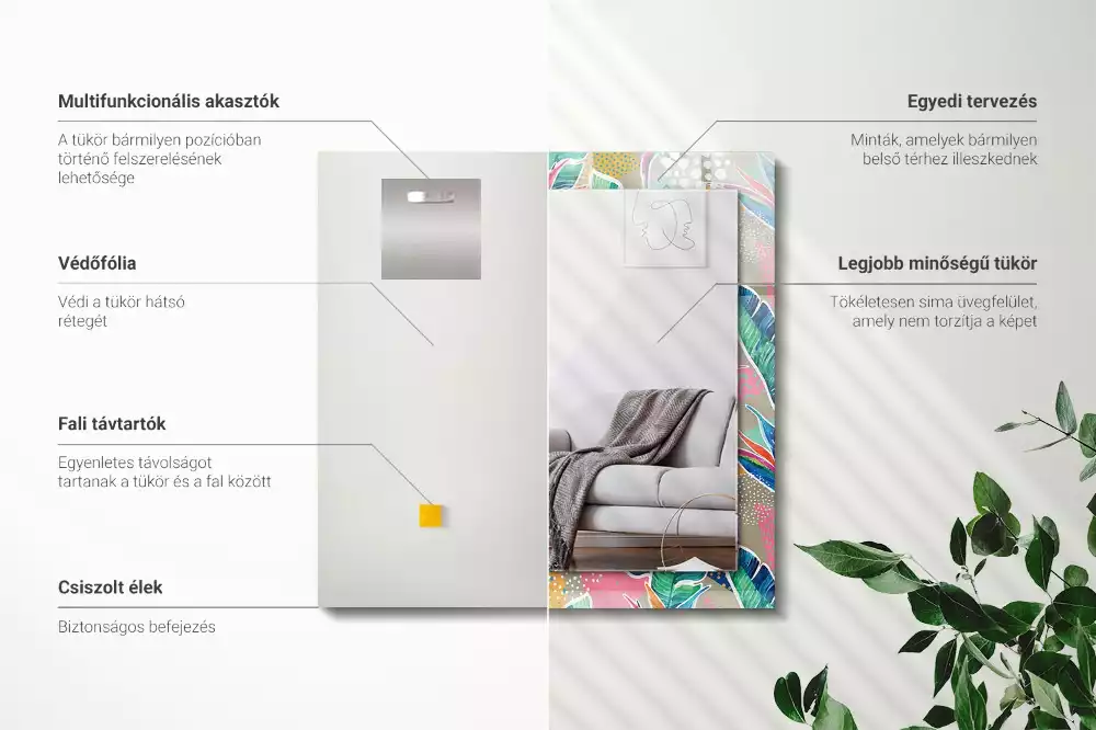 Lustro dekoracyjne prostokątne z motywem kwiatów i liści