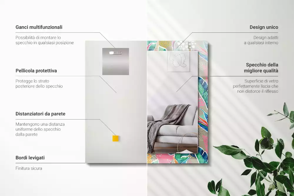 Lustro dekoracyjne prostokątne z motywem kwiatów i liści