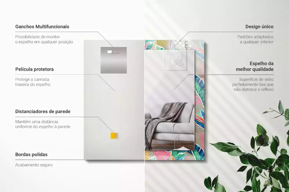 Lustro dekoracyjne prostokątne z motywem kwiatów i liści