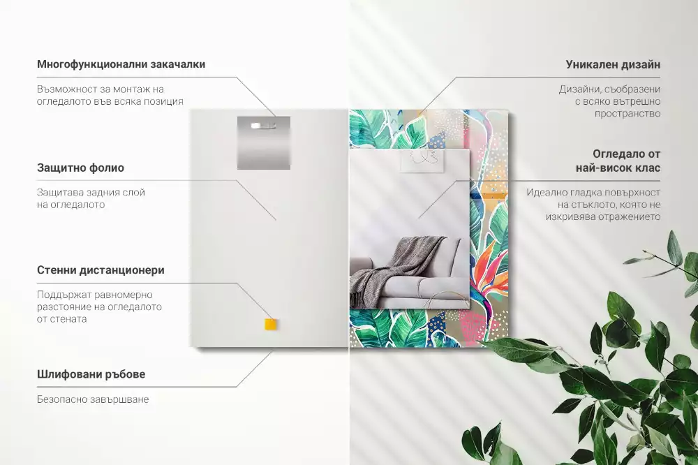 Lustro dekoracyjne prostokątne z motywem kwiatów i liści