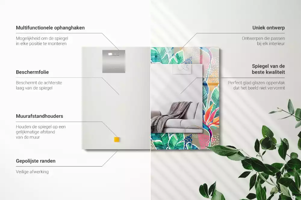 Lustro dekoracyjne prostokątne z motywem kwiatów i liści