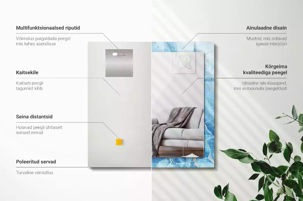 Lustro prostokątne z nadrukiem w niebieski marmurowy wzór