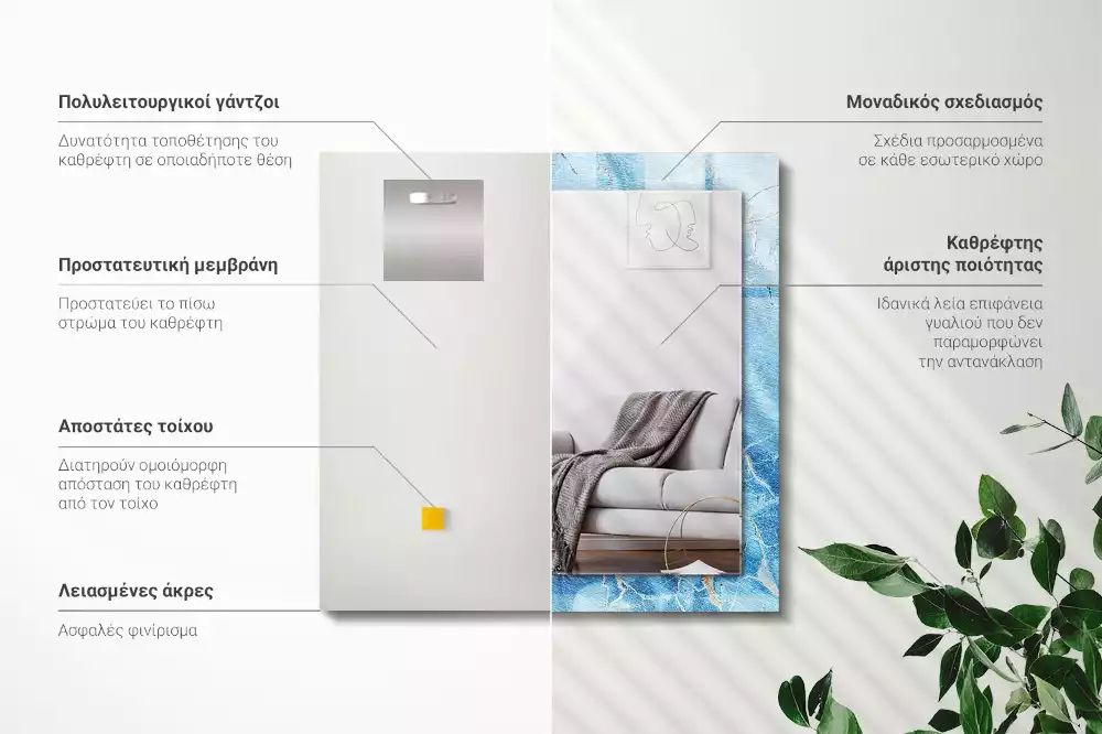 Lustro prostokątne z nadrukiem w niebieski marmurowy wzór