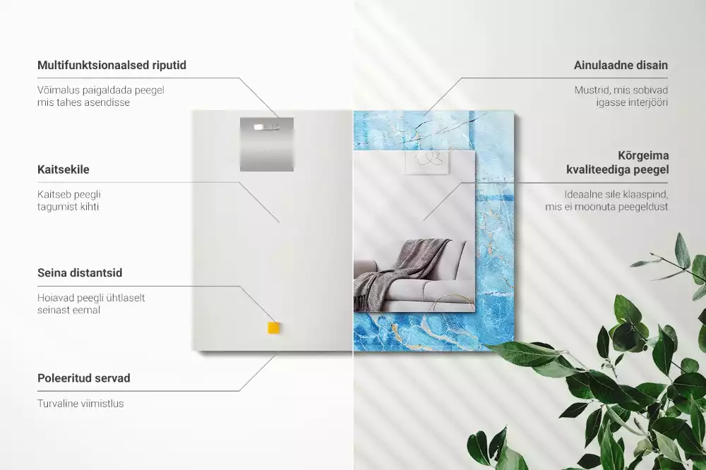 Lustro prostokątne z nadrukiem w niebieski marmurowy wzór