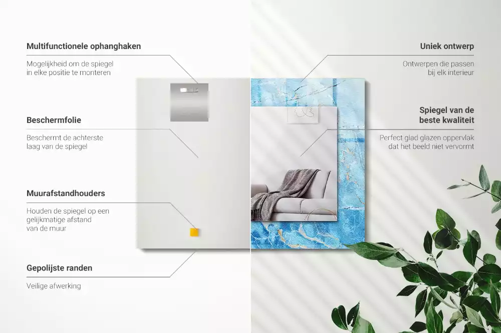 Lustro prostokątne z nadrukiem w niebieski marmurowy wzór