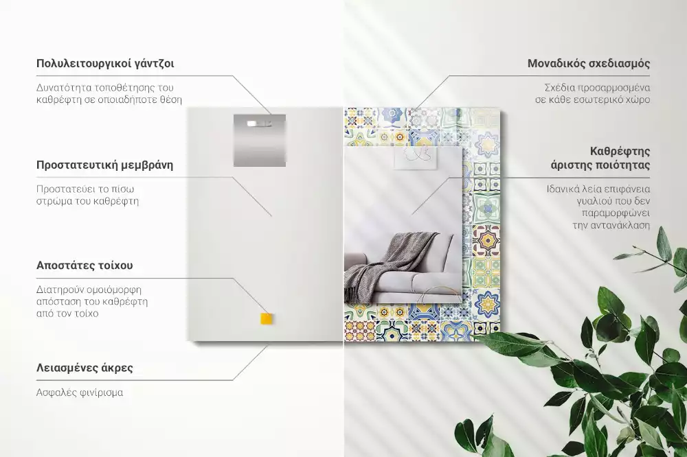 Lustro dekoracyjne z nadrukiem w kolorowe wzory kafelkowe, prostokątne
