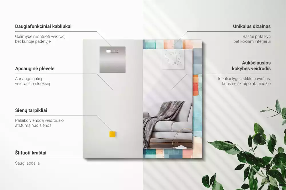 Lustro dekoracyjne w motywie kolorowych abstrakcyjnych prostokątów