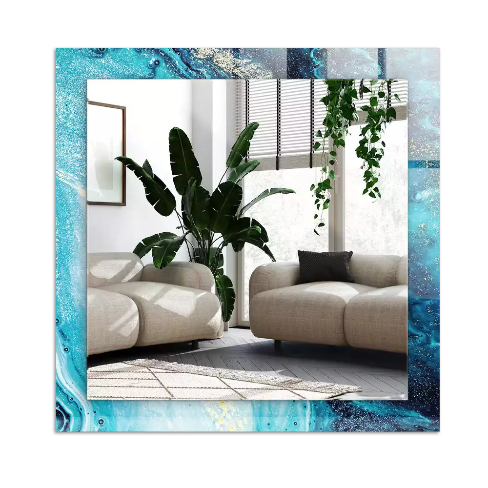 Lustro prostokątne z nadrukiem przedstawiającym abstrakcyjną niebieską kompozycję