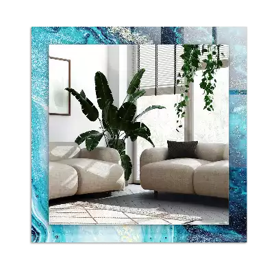 Lustro prostokątne z nadrukiem przedstawiającym abstrakcyjną niebieską kompozycję