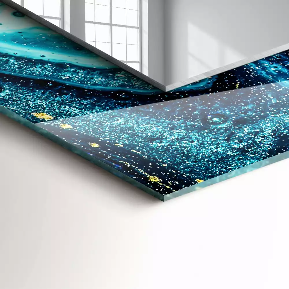 Lustro prostokątne z nadrukiem przedstawiającym abstrakcyjną niebieską kompozycję