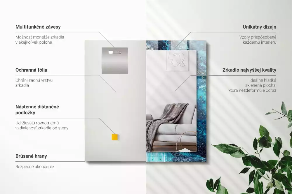 Lustro prostokątne z nadrukiem przedstawiającym abstrakcyjną niebieską kompozycję