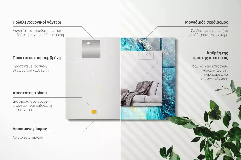 Lustro prostokątne z nadrukiem przedstawiającym abstrakcyjną niebieską kompozycję