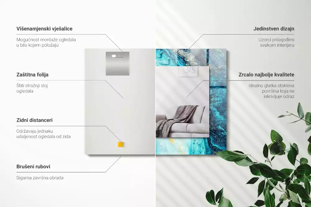 Lustro prostokątne z nadrukiem przedstawiającym abstrakcyjną niebieską kompozycję