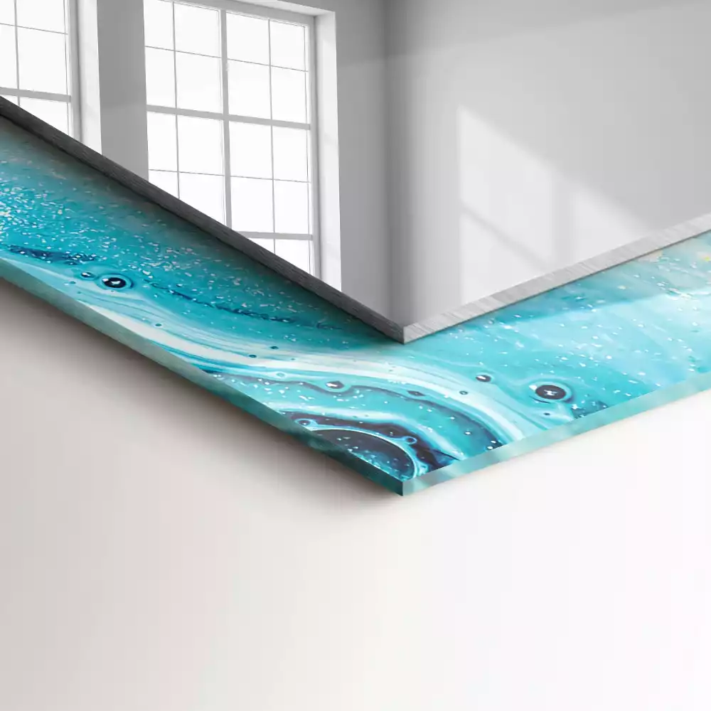 Lustro prostokątne z nadrukiem przedstawiającym abstrakcyjną niebieską kompozycję