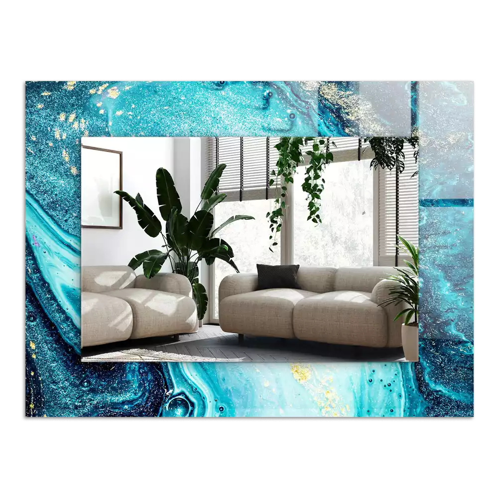 Lustro prostokątne z nadrukiem przedstawiającym abstrakcyjną niebieską kompozycję