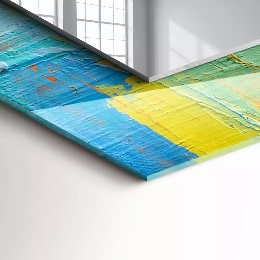 Lustro dekoracyjne z nadrukiem przedstawiającym abstrakcyjny obraz olejny