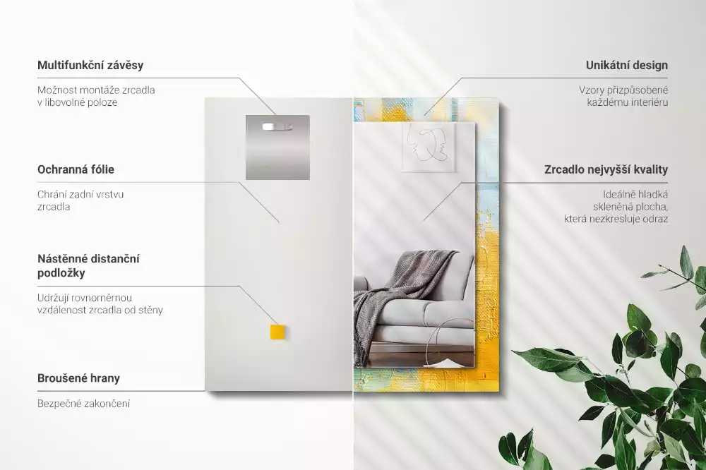 Lustro dekoracyjne z nadrukiem przedstawiającym abstrakcyjny obraz olejny