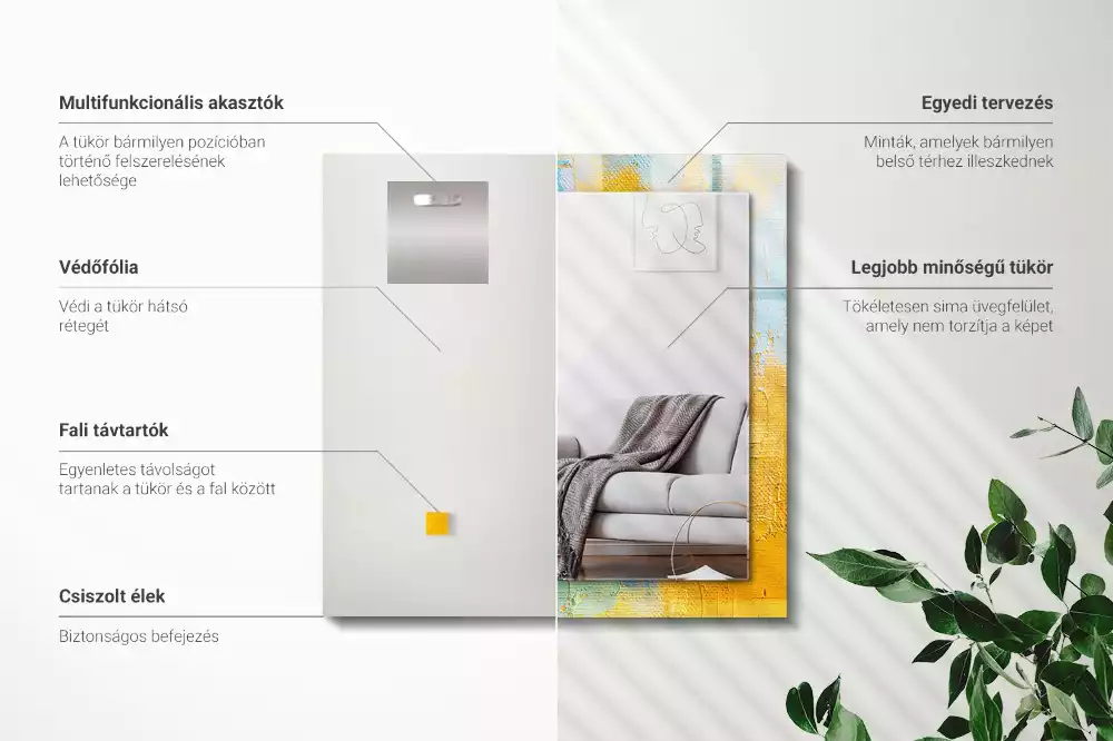 Lustro dekoracyjne z nadrukiem przedstawiającym abstrakcyjny obraz olejny