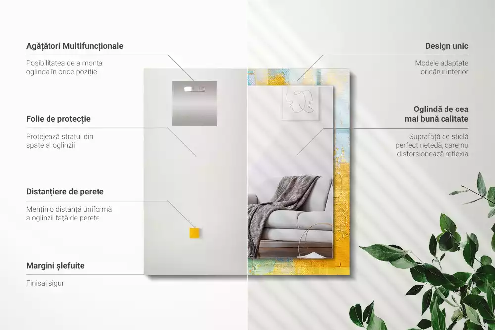 Lustro dekoracyjne z nadrukiem przedstawiającym abstrakcyjny obraz olejny