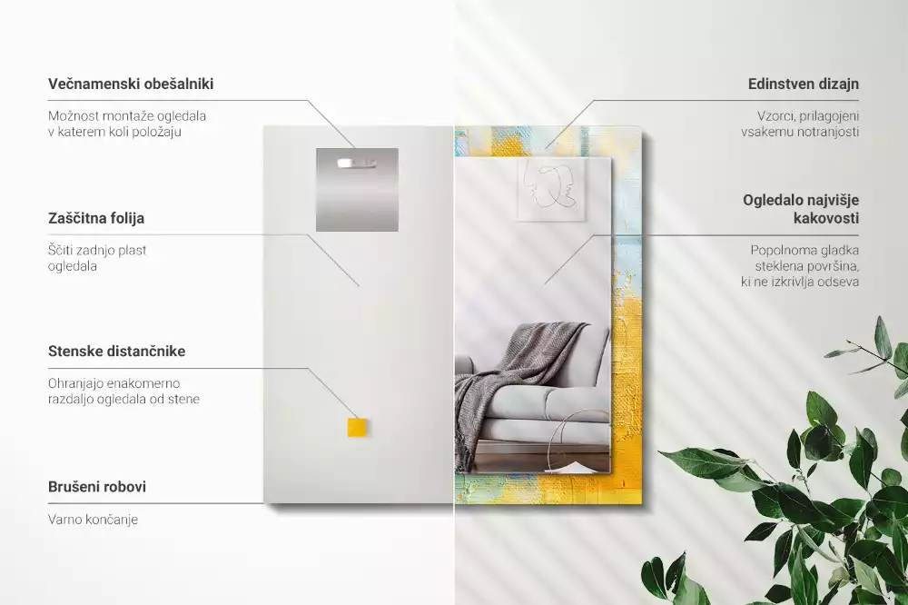 Lustro dekoracyjne z nadrukiem przedstawiającym abstrakcyjny obraz olejny