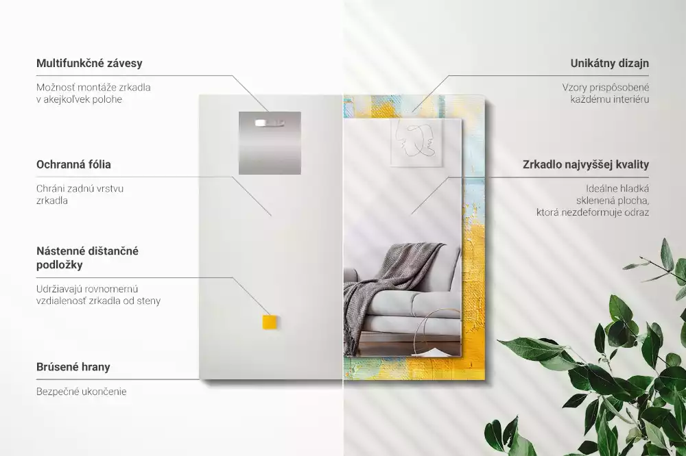 Lustro dekoracyjne z nadrukiem przedstawiającym abstrakcyjny obraz olejny