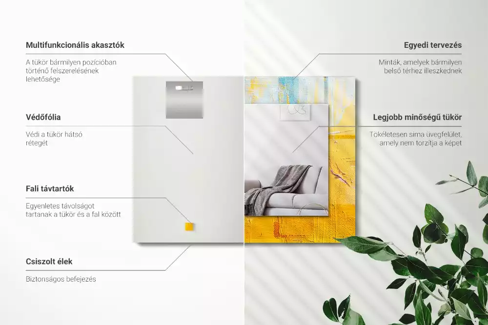 Lustro dekoracyjne z nadrukiem przedstawiającym abstrakcyjny obraz olejny