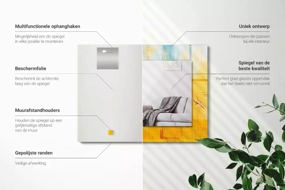 Lustro dekoracyjne z nadrukiem przedstawiającym abstrakcyjny obraz olejny