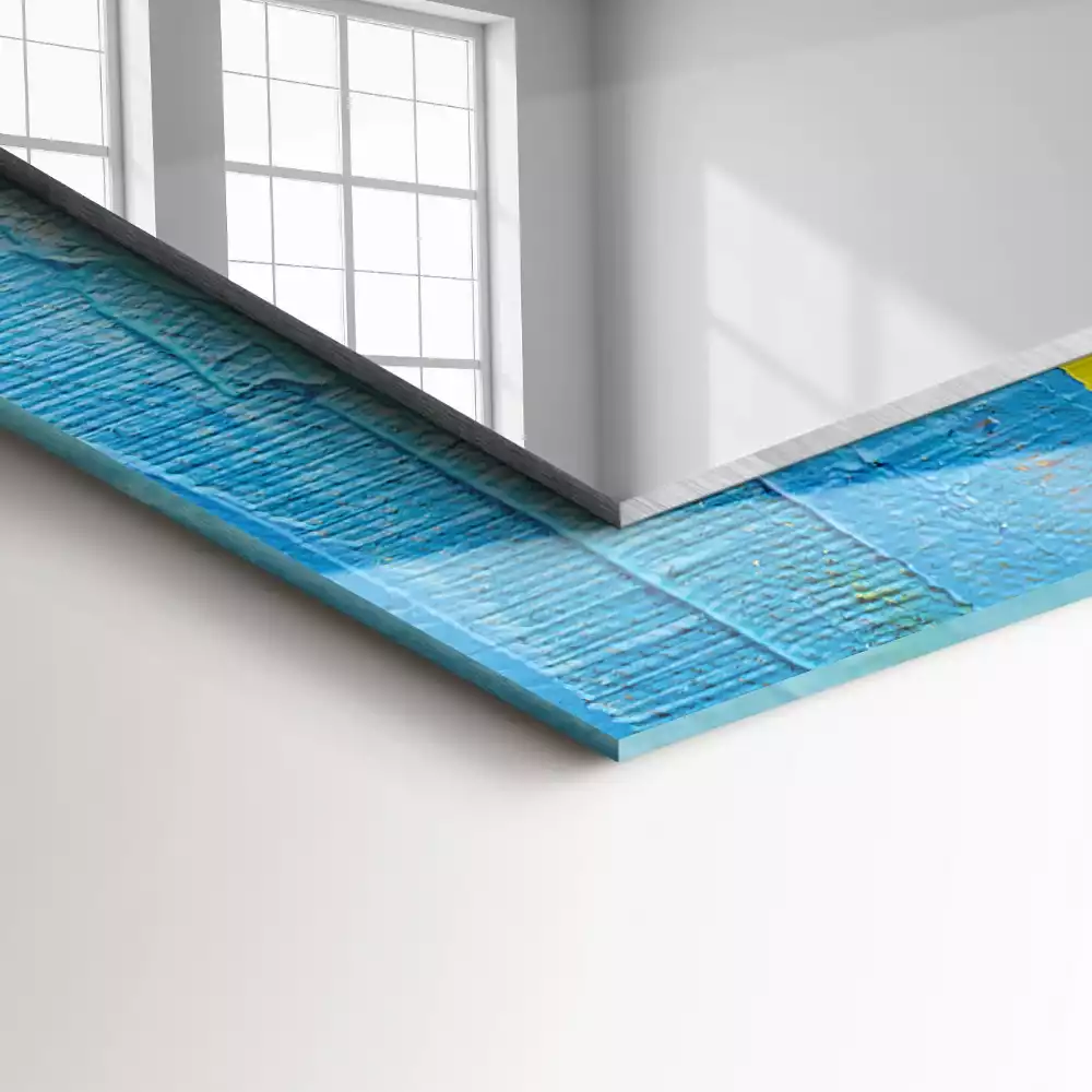 Lustro dekoracyjne z nadrukiem przedstawiającym abstrakcyjny obraz olejny