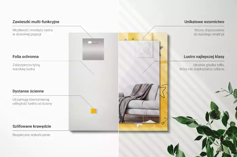Lustro prostokątne z nadrukiem przedstawiającym rysunki różnych gwiazd