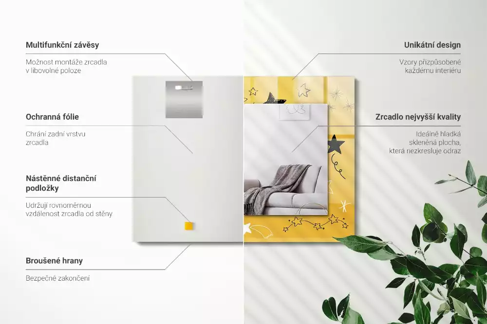 Lustro prostokątne z nadrukiem przedstawiającym rysunki różnych gwiazd