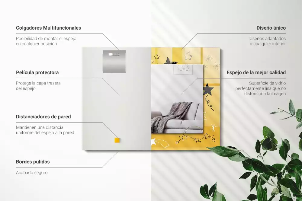 Lustro prostokątne z nadrukiem przedstawiającym rysunki różnych gwiazd