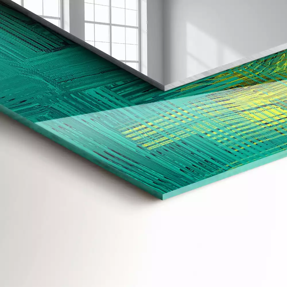 Lustro dekoracyjne z nadrukiem przedstawiającym abstrakcyjną kompozycję kolorów