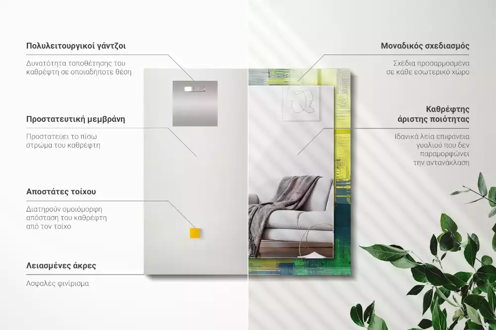 Lustro dekoracyjne z nadrukiem przedstawiającym abstrakcyjną kompozycję kolorów