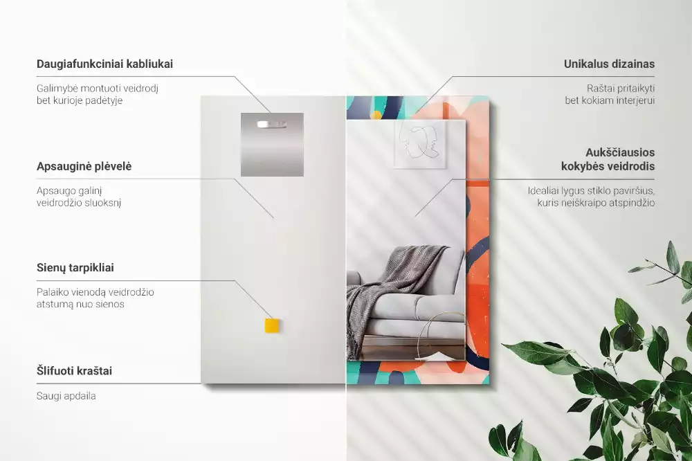 Lustro dekoracyjne z abstrakcyjną kolorową grafiką