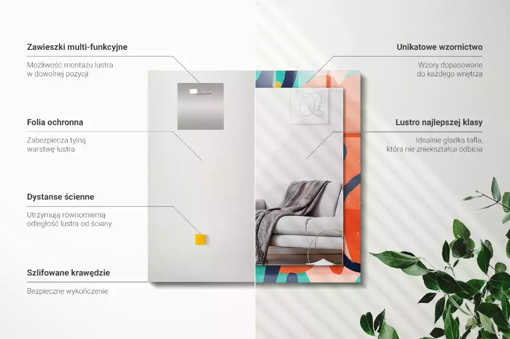 Lustro dekoracyjne z abstrakcyjną kolorową grafiką