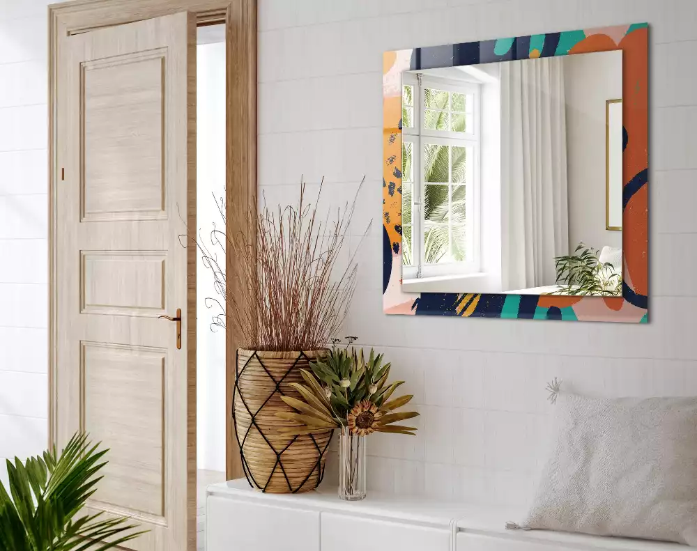 Lustro dekoracyjne z abstrakcyjną kolorową grafiką