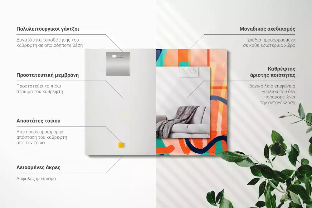 Lustro dekoracyjne z abstrakcyjną kolorową grafiką