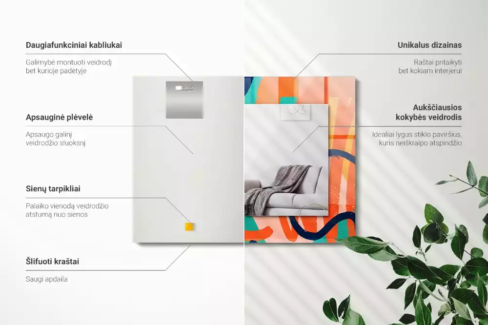 Lustro dekoracyjne z abstrakcyjną kolorową grafiką