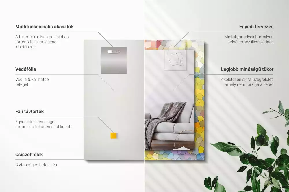 Lustro prostokątne z nadrukiem w motyw kolorowej, abstrakcyjnej mozaiki