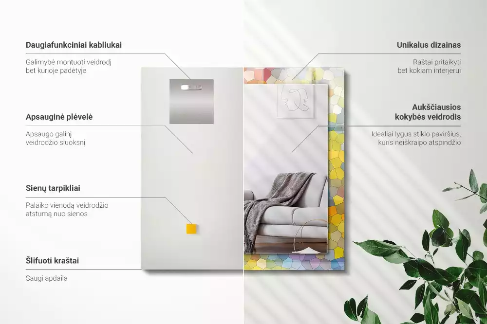 Lustro prostokątne z nadrukiem w motyw kolorowej, abstrakcyjnej mozaiki