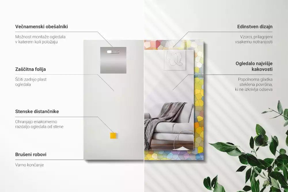 Lustro prostokątne z nadrukiem w motyw kolorowej, abstrakcyjnej mozaiki