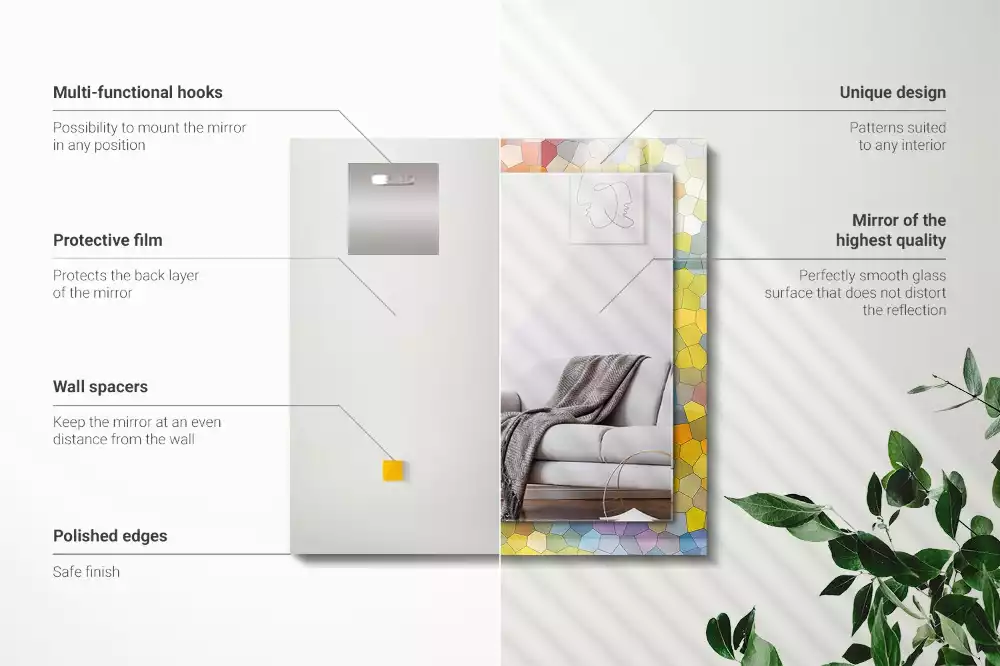 Lustro prostokątne z nadrukiem w motyw kolorowej, abstrakcyjnej mozaiki