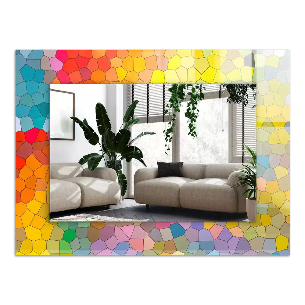 Lustro prostokątne z nadrukiem w motyw kolorowej, abstrakcyjnej mozaiki